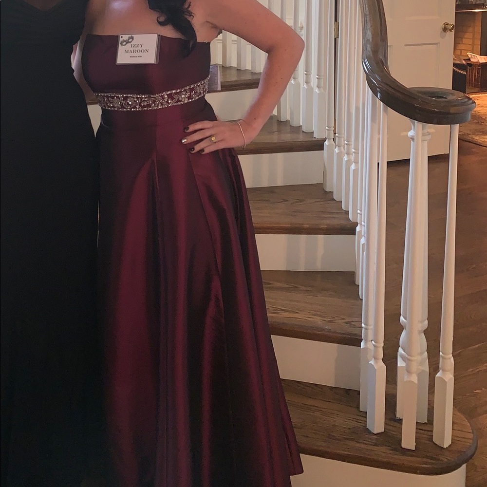 Burgundy Strapless Prom Dress. Never altered